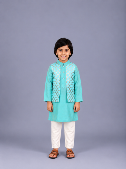 Blue  kurta with Attached Jacket and Pyjama