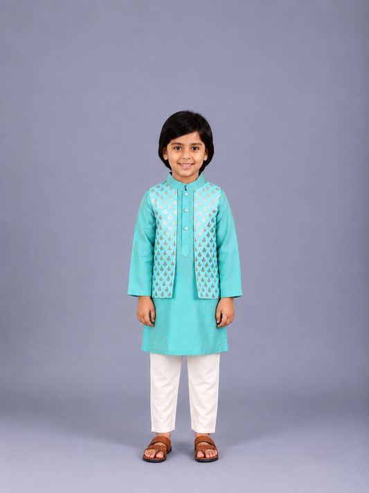 Blue  kurta with Attached Jacket and Pyjama