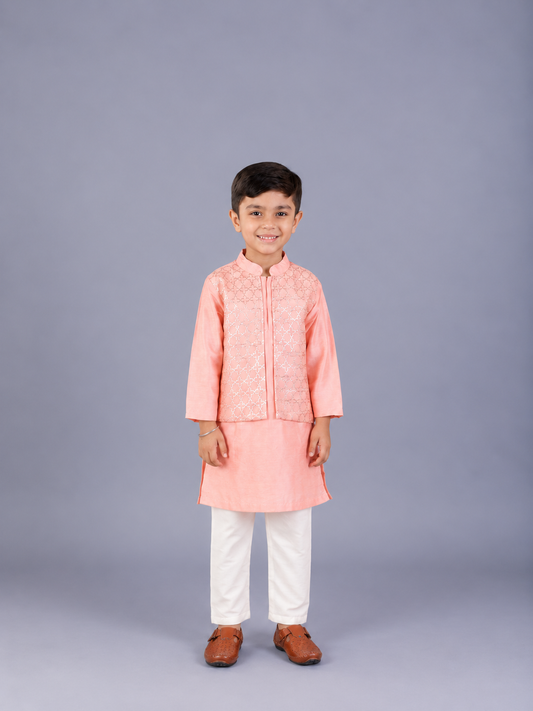 Patel Peach  kurta with Attached Jacket and Pyjama