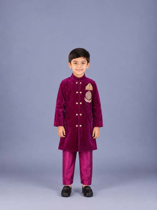Purple Velvet Bandgala with Pants