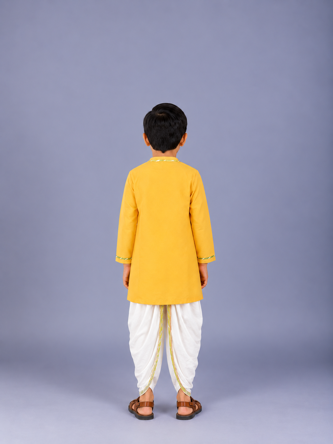 Mustard Pichwai Embroidered Angrakha Kurta Dhoti  Set