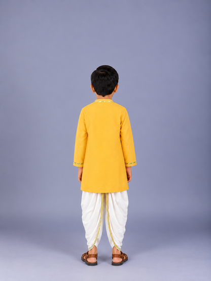 Mustard Pichwai Embroidered Angrakha Kurta Dhoti  Set