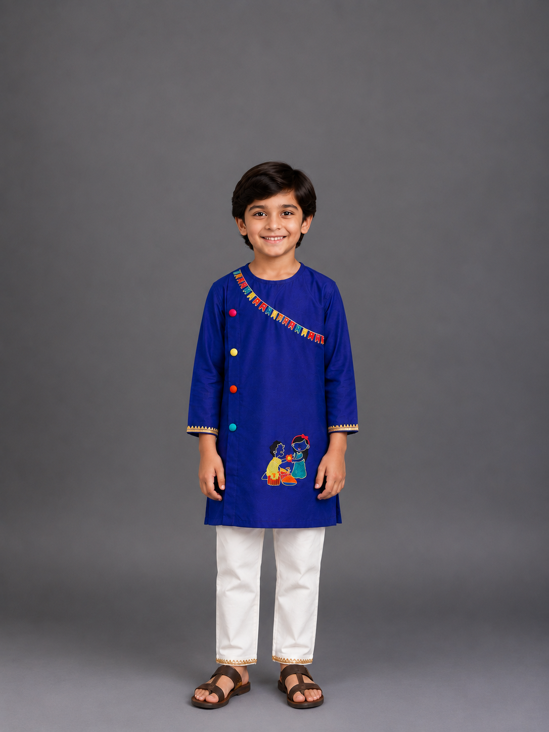 Brother Sister Embroidered Blue Kurta Pyjama set