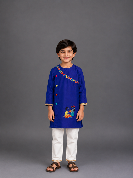 Brother Sister Embroidered Blue Kurta Pyjama set