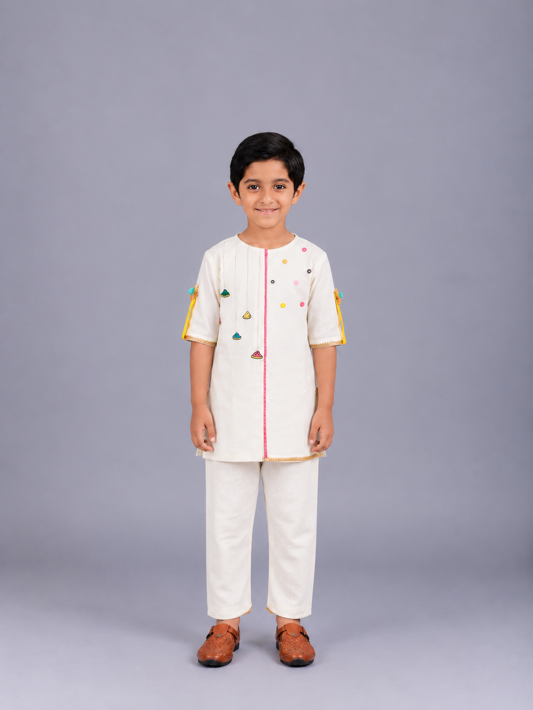 Off white Gulal Holi Embroidered  Kurta Pyjama set