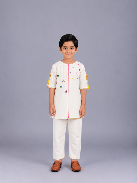 Off white Gulal Holi Embroidered  Kurta Pyjama set