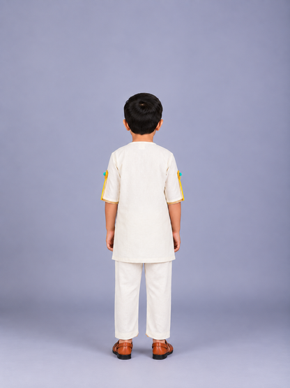Off white Gulal Holi Embroidered  Kurta Pyjama set