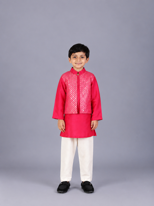 Fuschia Pink  kurta with Attached Jacket and Pyjama