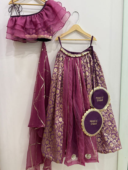 Dusky Purple Off shoulder organza frill chanderi lehnga set(MAASI KI SHAADI)