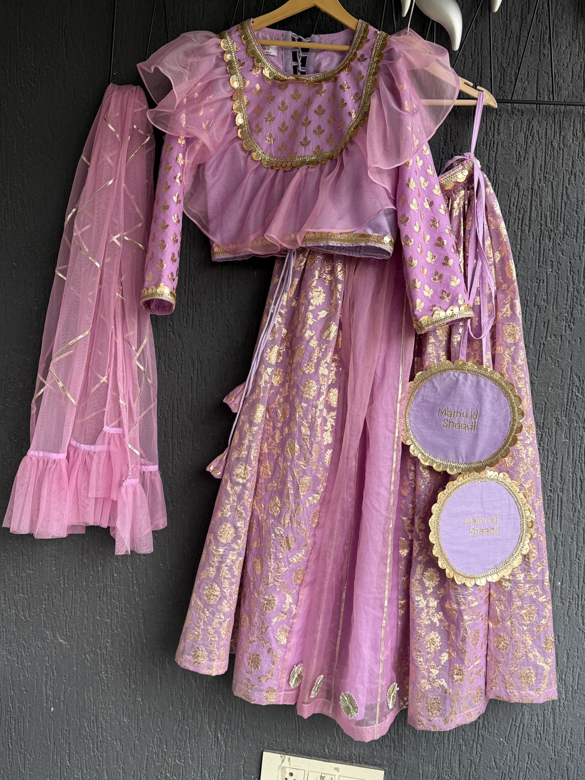 Lavendar  organza frilly  chanderi lehnga set and duppata(Maasi ki Shaadi)