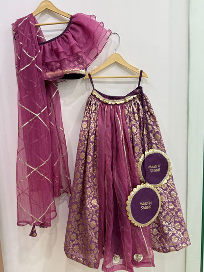 Dusky Purple Off shoulder organza frill chanderi lehnga set(MAASI KI SHAADI)