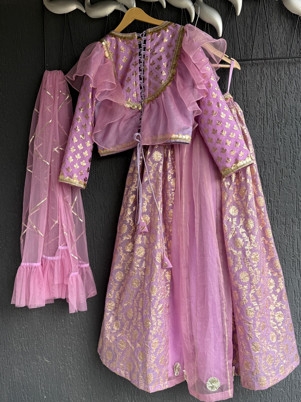 Lavendar  organza frilly  chanderi lehnga set and duppata(Maasi ki Shaadi)