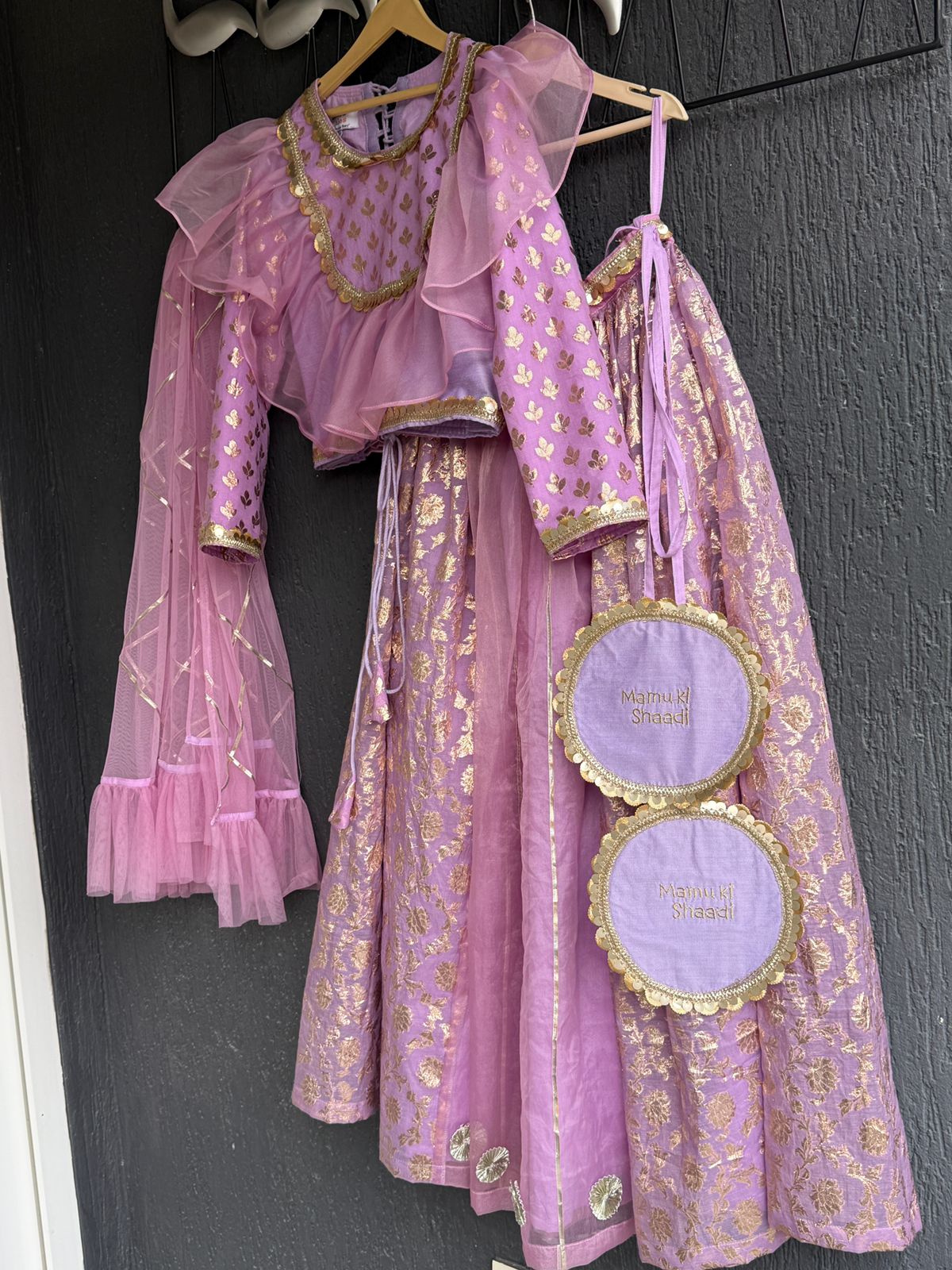Lavendar  organza frilly  chanderi lehnga set and duppata(Maasi ki Shaadi)
