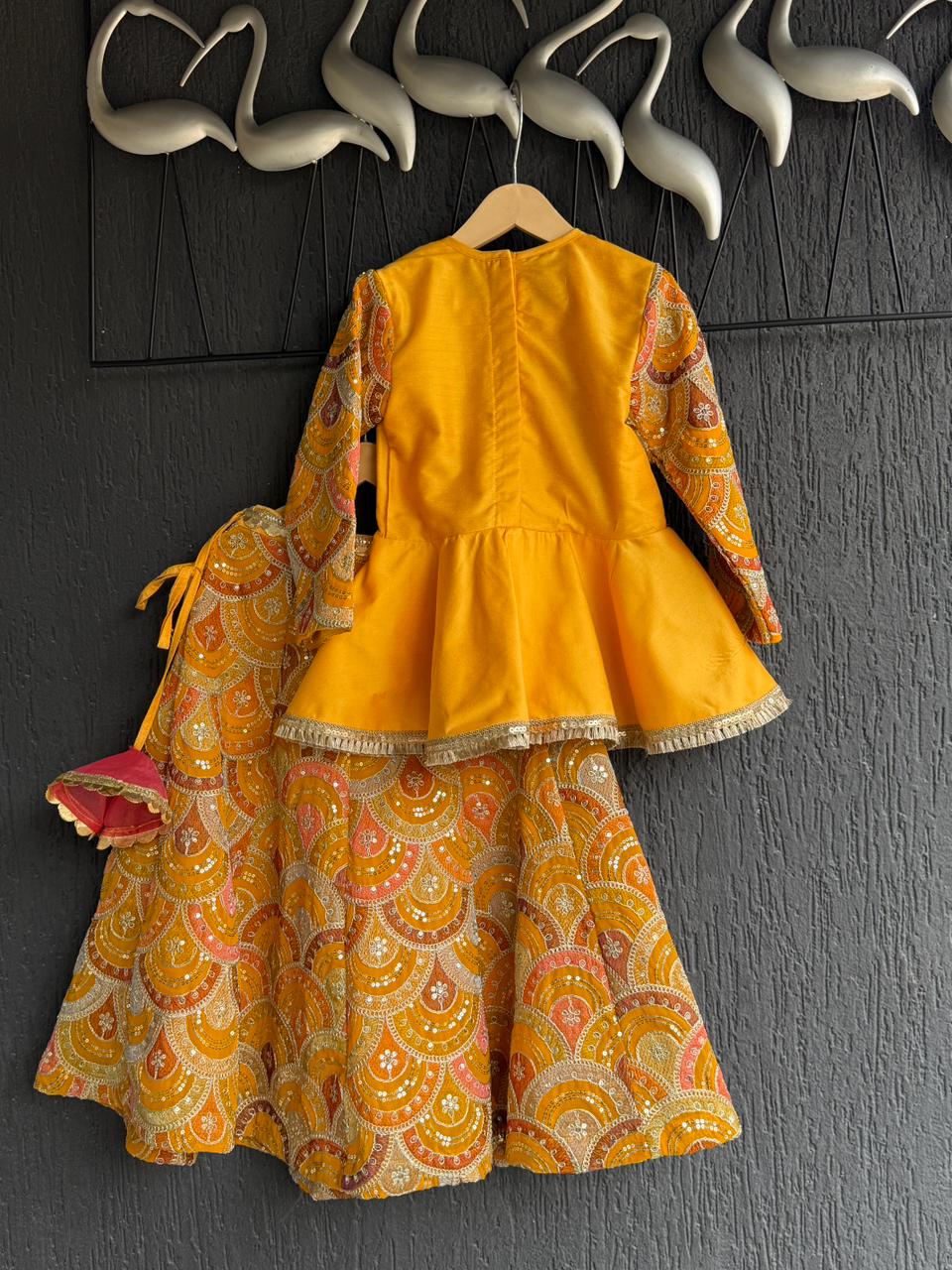 Mustard yellow  Embroidery Peplum  lehenga  set