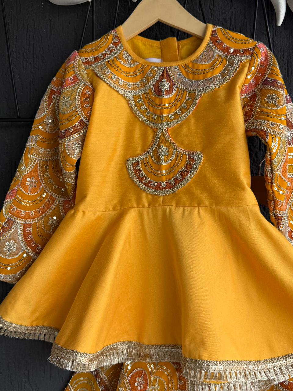 Mustard yellow  Embroidery Peplum  lehenga  set