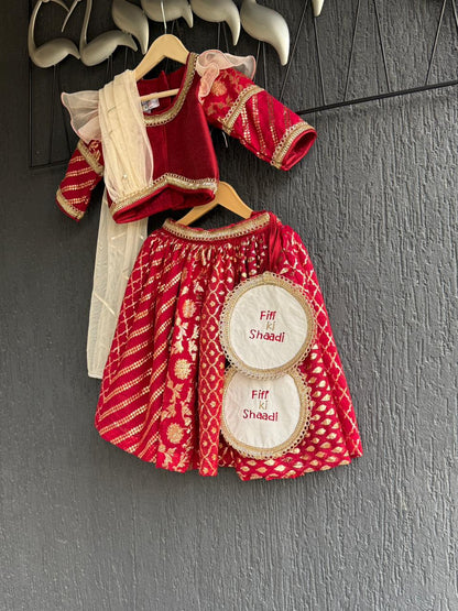 Red Chanderi attached dupatta lehnga set ( FIFI / BUA KI SHAADI)