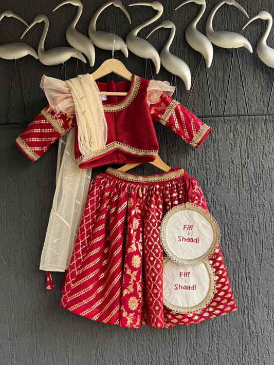 Red Chanderi attached dupatta lehnga set ( FIFI / BUA KI SHAADI)