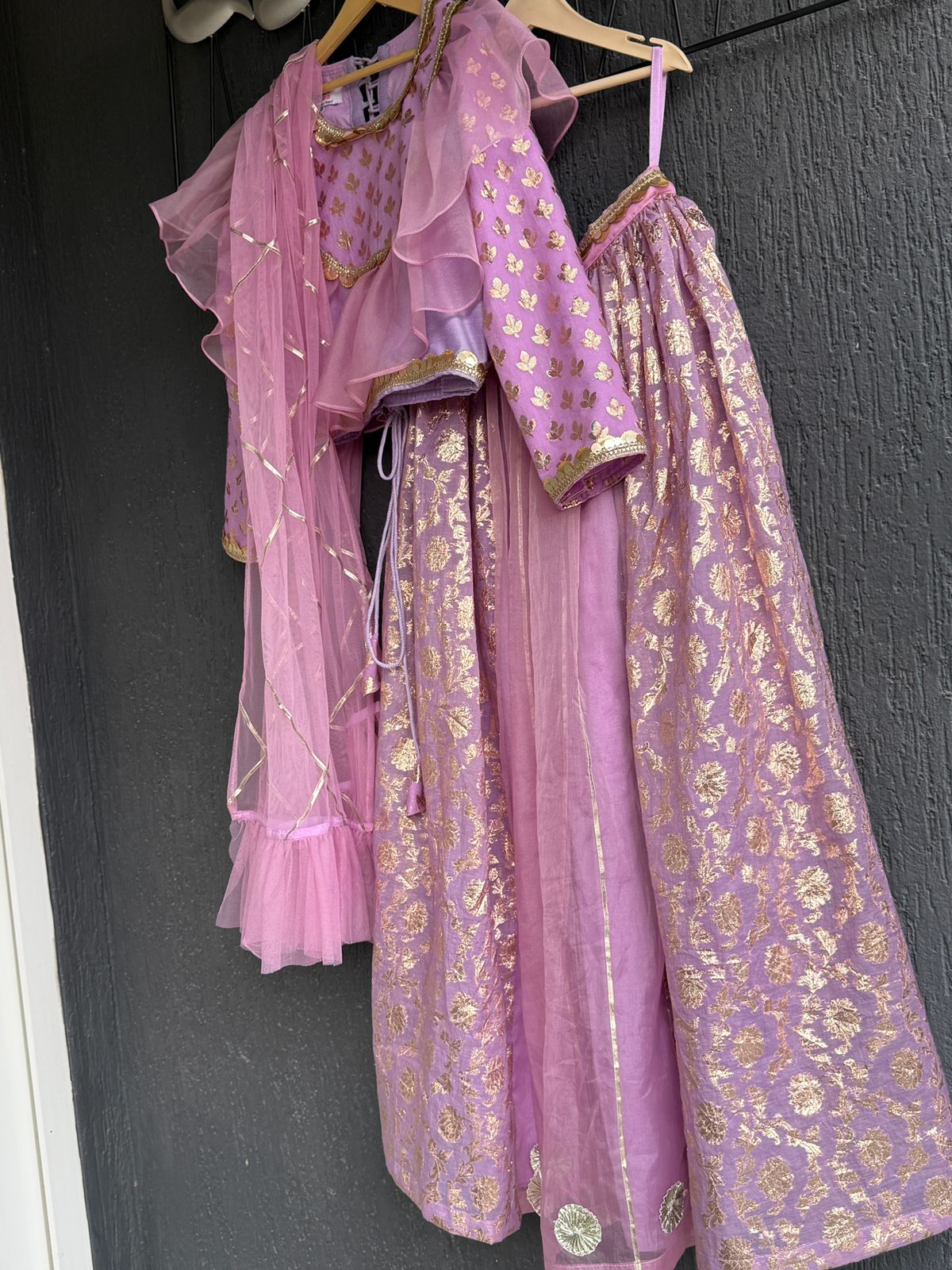 Lavendar  organza frilly  chanderi lehnga set and duppata(Maasi ki Shaadi)
