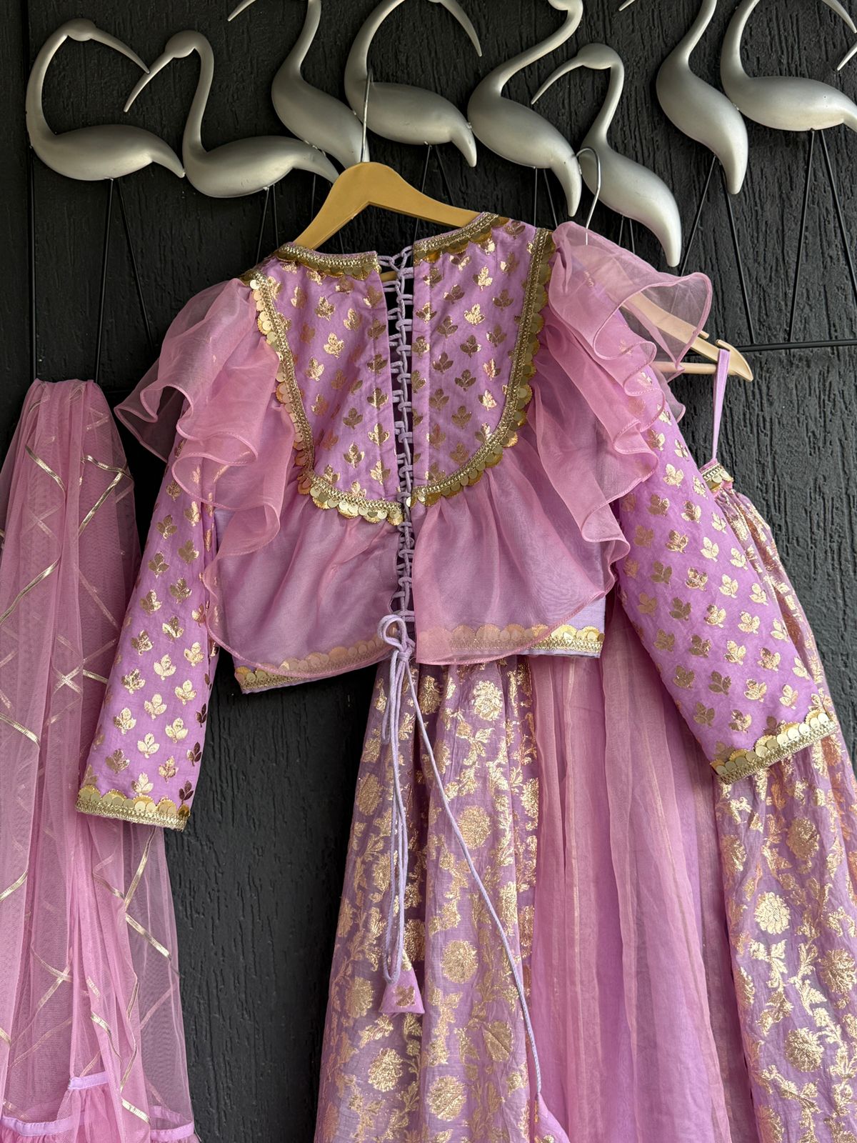 Lavendar  organza frilly  chanderi lehnga set and duppata(Maasi ki Shaadi)