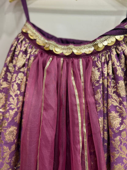 Dusky Purple Off shoulder organza frill chanderi lehnga set(MAASI KI SHAADI)