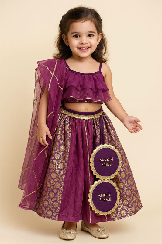 Dusky Purple Off shoulder organza frill chanderi lehnga set(MAASI KI SHAADI)