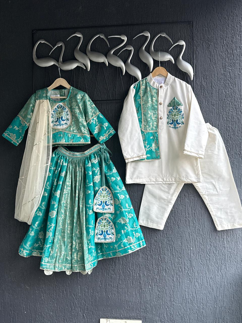 Two shaded Green chanderi lehnga set