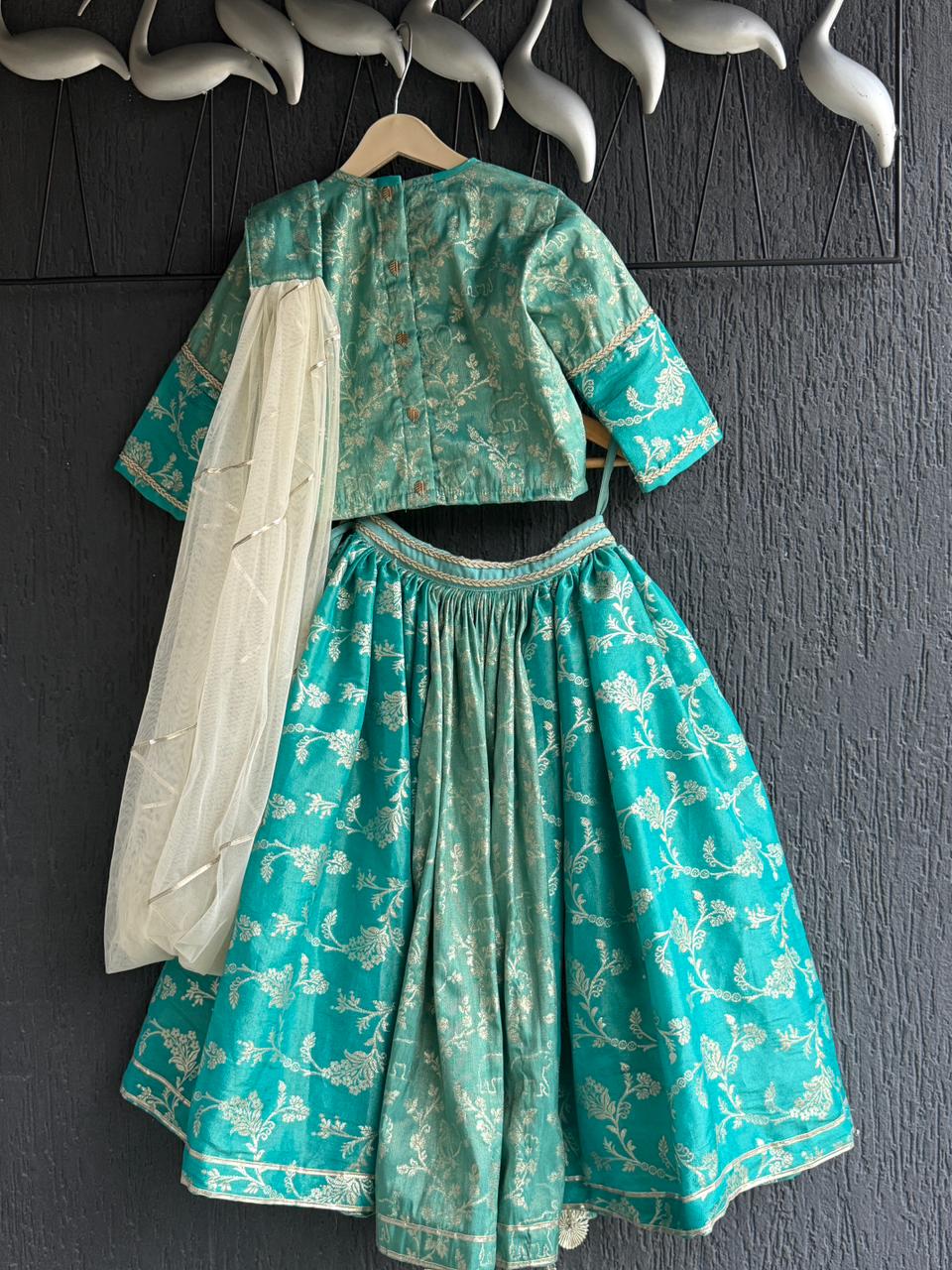 Two shaded Green chanderi lehnga set