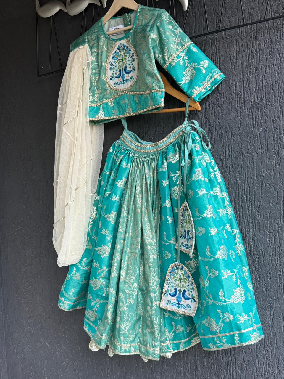 Two shaded Green chanderi lehnga set
