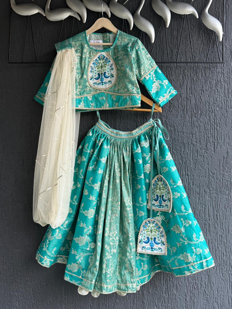 Two shaded Green chanderi lehnga set