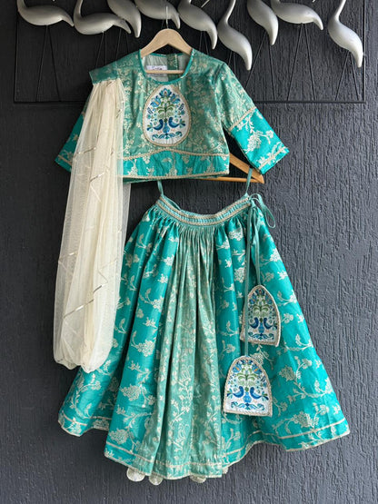 Two shaded Green chanderi lehnga set