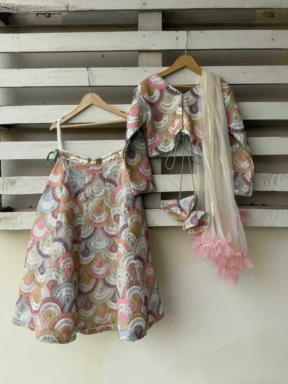 White  Embroidery lehenga  set (full sleeves)