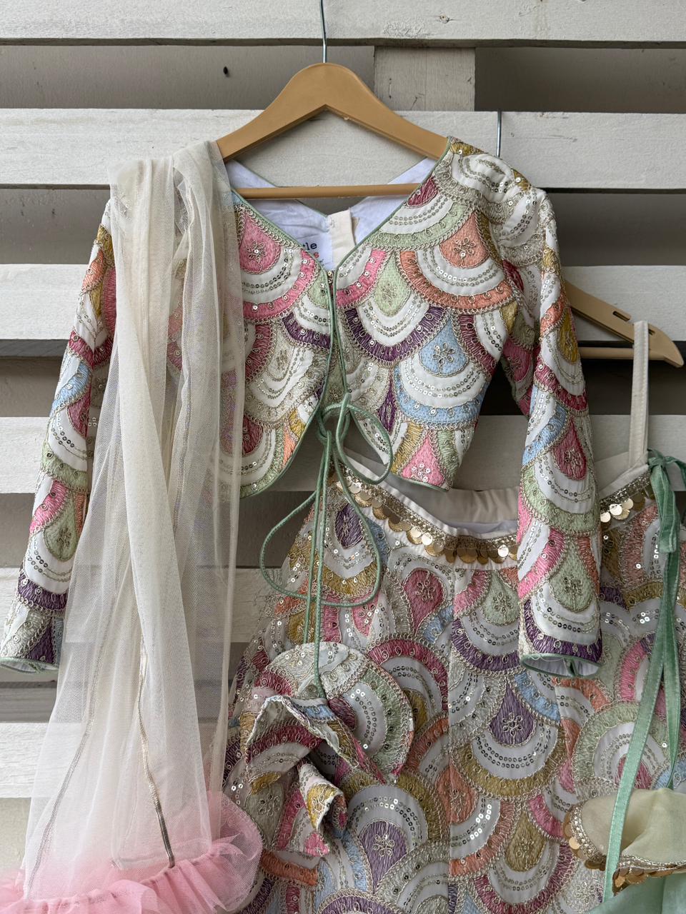 White  Embroidery lehenga  set (full sleeves)