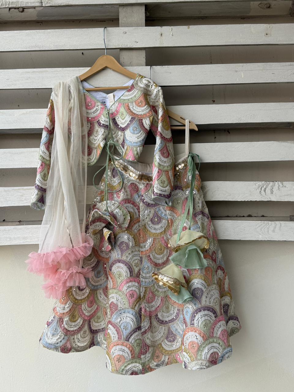 White  Embroidery lehenga  set (full sleeves)