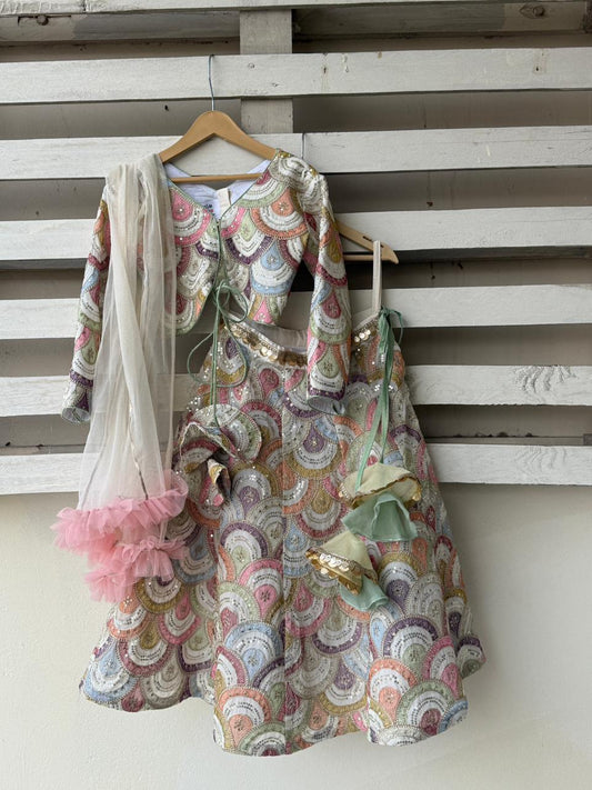 White  Embroidery lehenga  set (full sleeves)