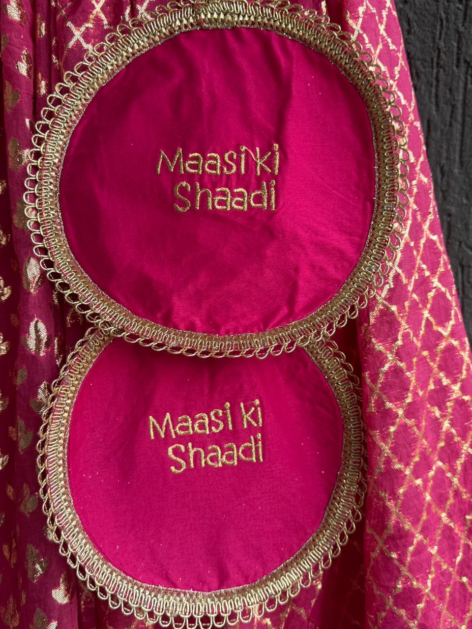 One off shoulder blouse with attached dupatta and chanderi Lehnga(MAASI KI SHAADI)