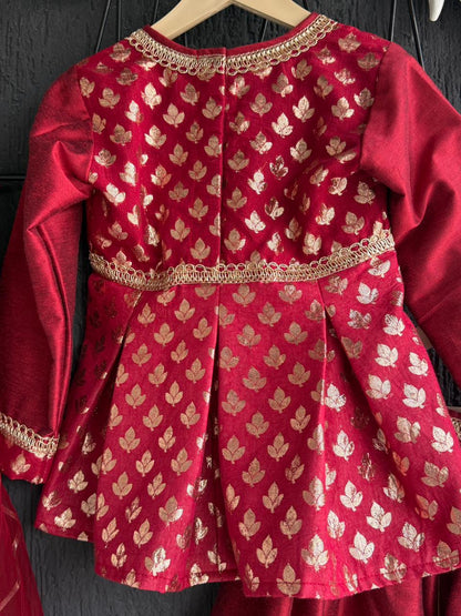 Deep Red peplum chanderi blouse lehnga ( MAASI KI SHAADI)