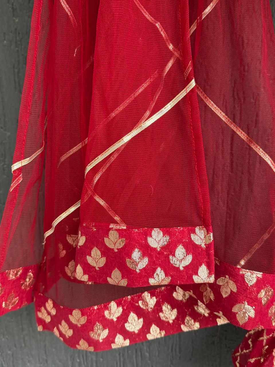 Deep Red peplum chanderi blouse lehnga ( MAASI KI SHAADI)