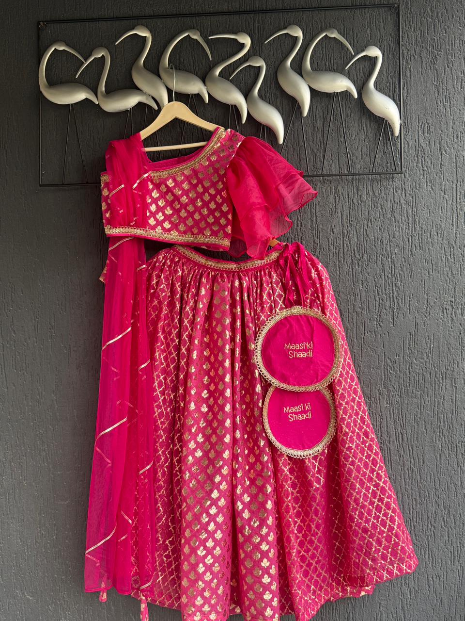 One off shoulder blouse with attached dupatta and chanderi Lehnga(MAASI KI SHAADI)