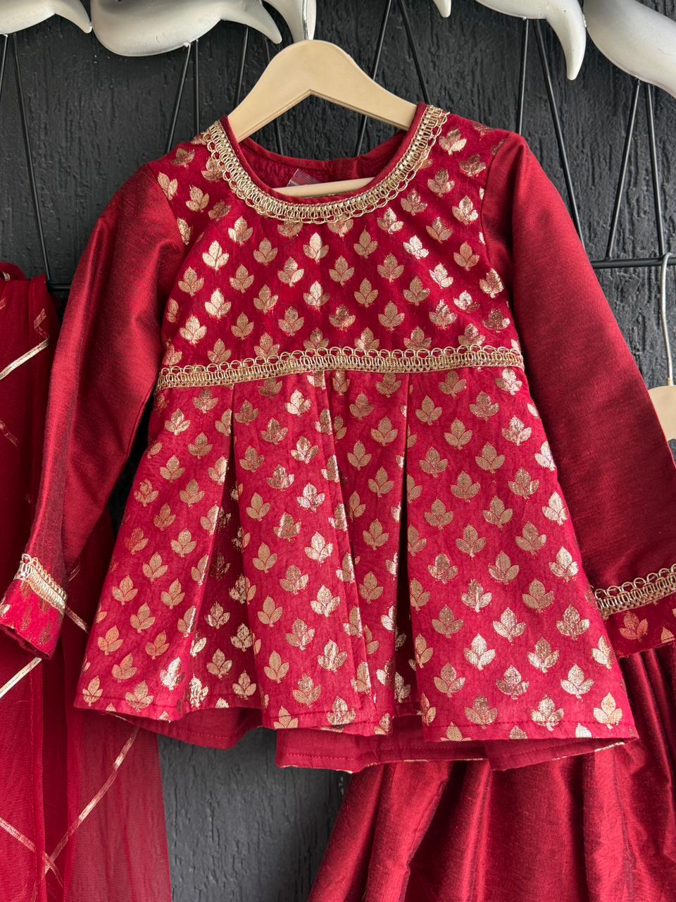 Deep Red peplum chanderi blouse lehnga ( MAASI KI SHAADI)