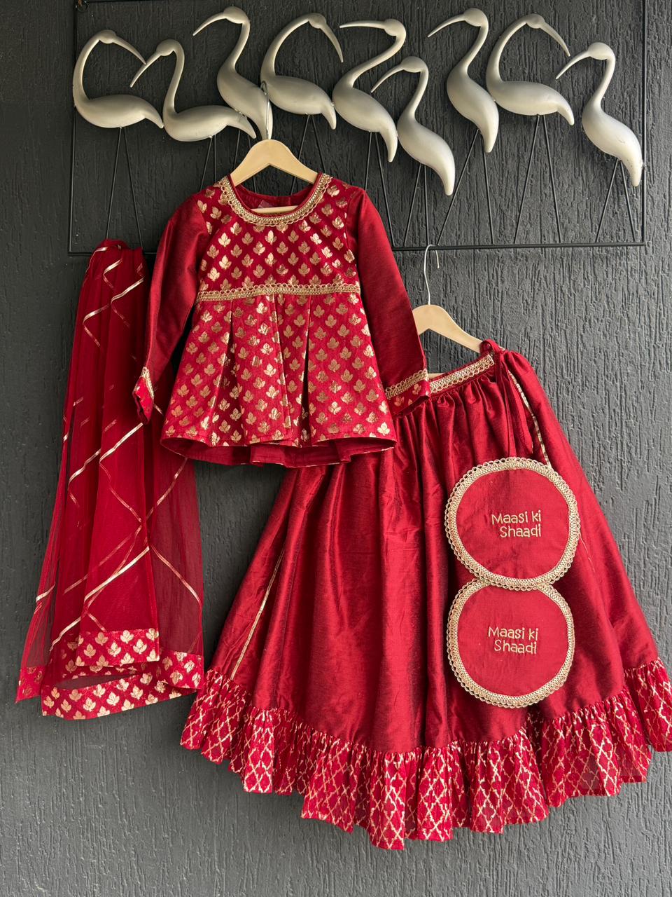 Deep Red peplum chanderi blouse lehnga ( MAASI KI SHAADI)