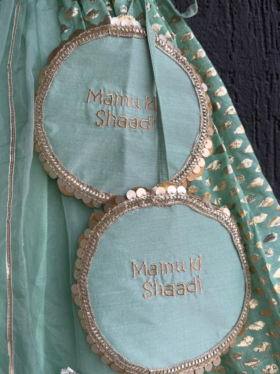 One off shoulder Pastel Green blouse  chanderi Lehnga(MAASI KI SHAADI)