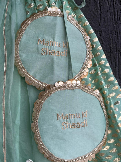 One off shoulder Pastel Green blouse  chanderi Lehnga(MAASI KI SHAADI)