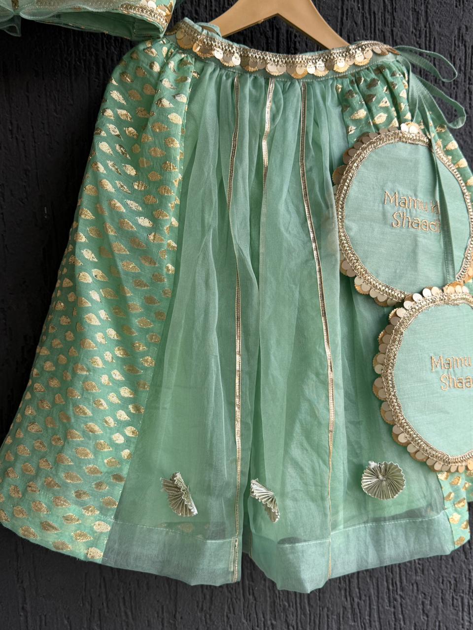 One off shoulder Pastel Green blouse  chanderi Lehnga(MAASI KI SHAADI)