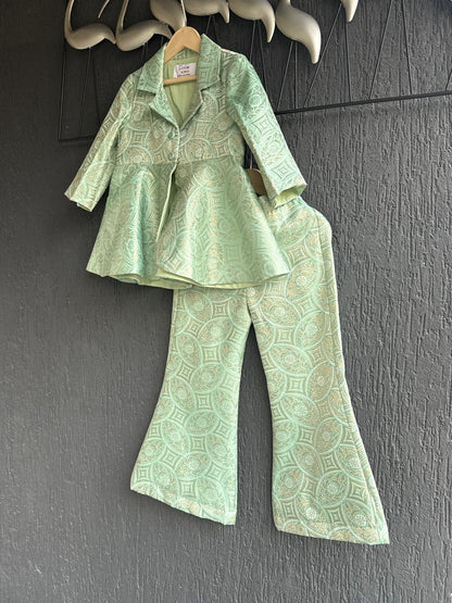 Pastel Green Brocade Cord set