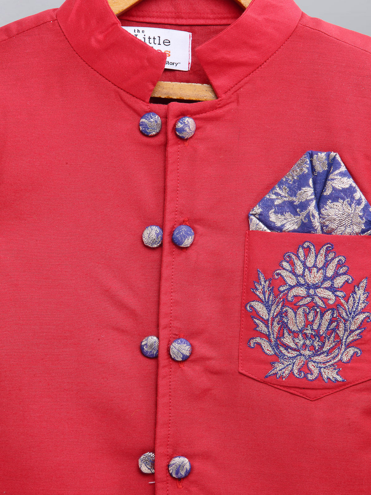 Red Embroidered silk Bandhgala set (Sale)