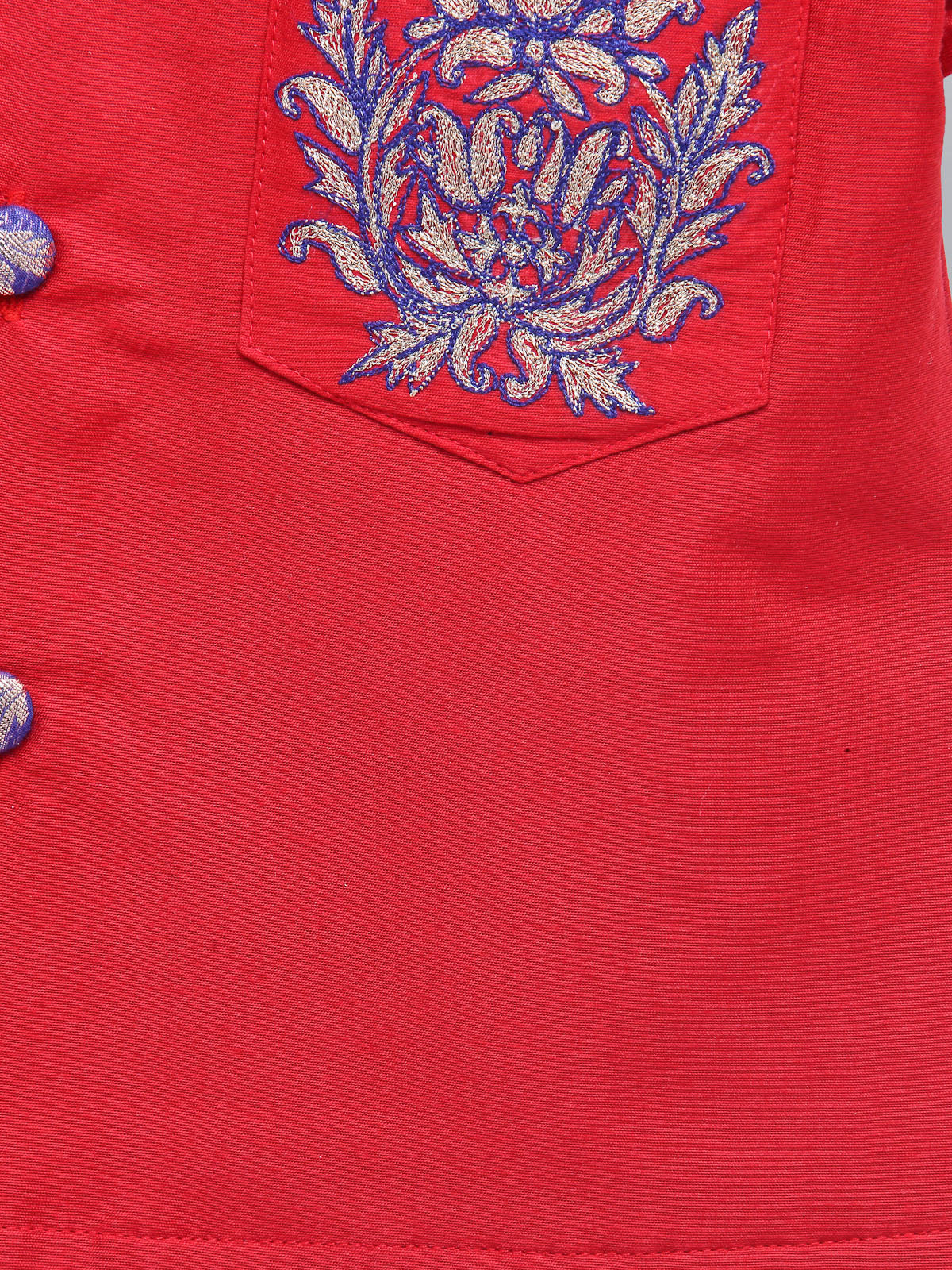 Red Embroidered silk Bandhgala set (Sale)