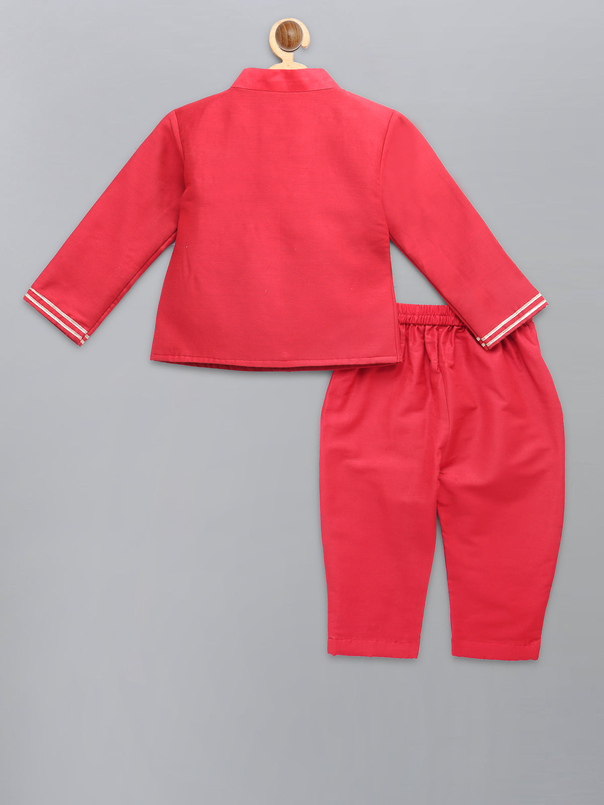Red Embroidered silk Bandhgala set (Sale)