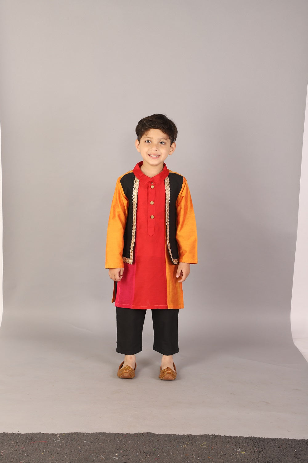 Multi colored kurta with attached black jacket (Sale)