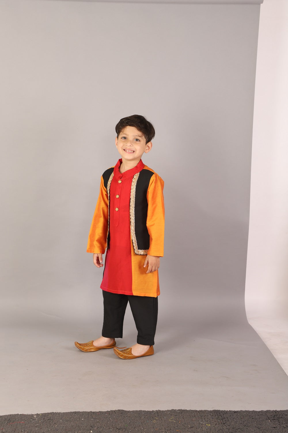 Multi colored kurta with attached black jacket (Sale)