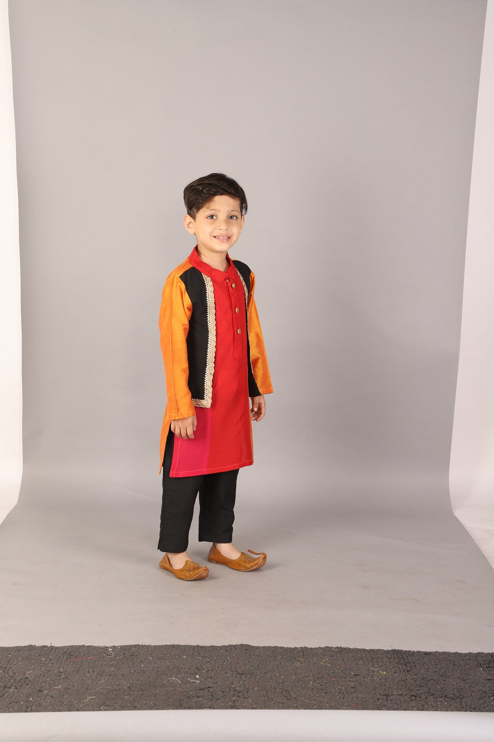 Multi colored kurta with attached black jacket (Sale)